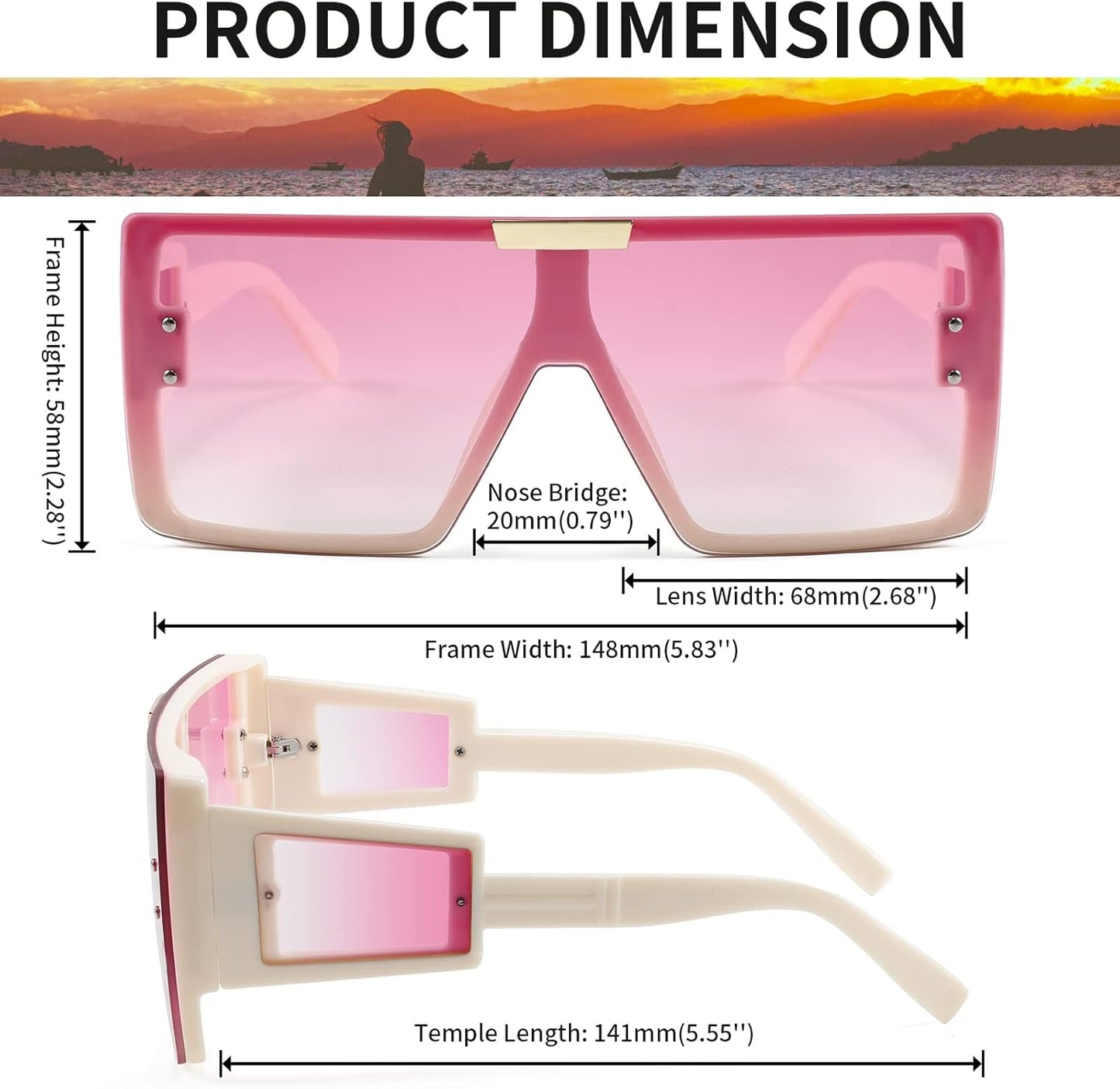 Square Oversized Flat Top Sunglasses with Side Lens Integrated for Women Men B4028
