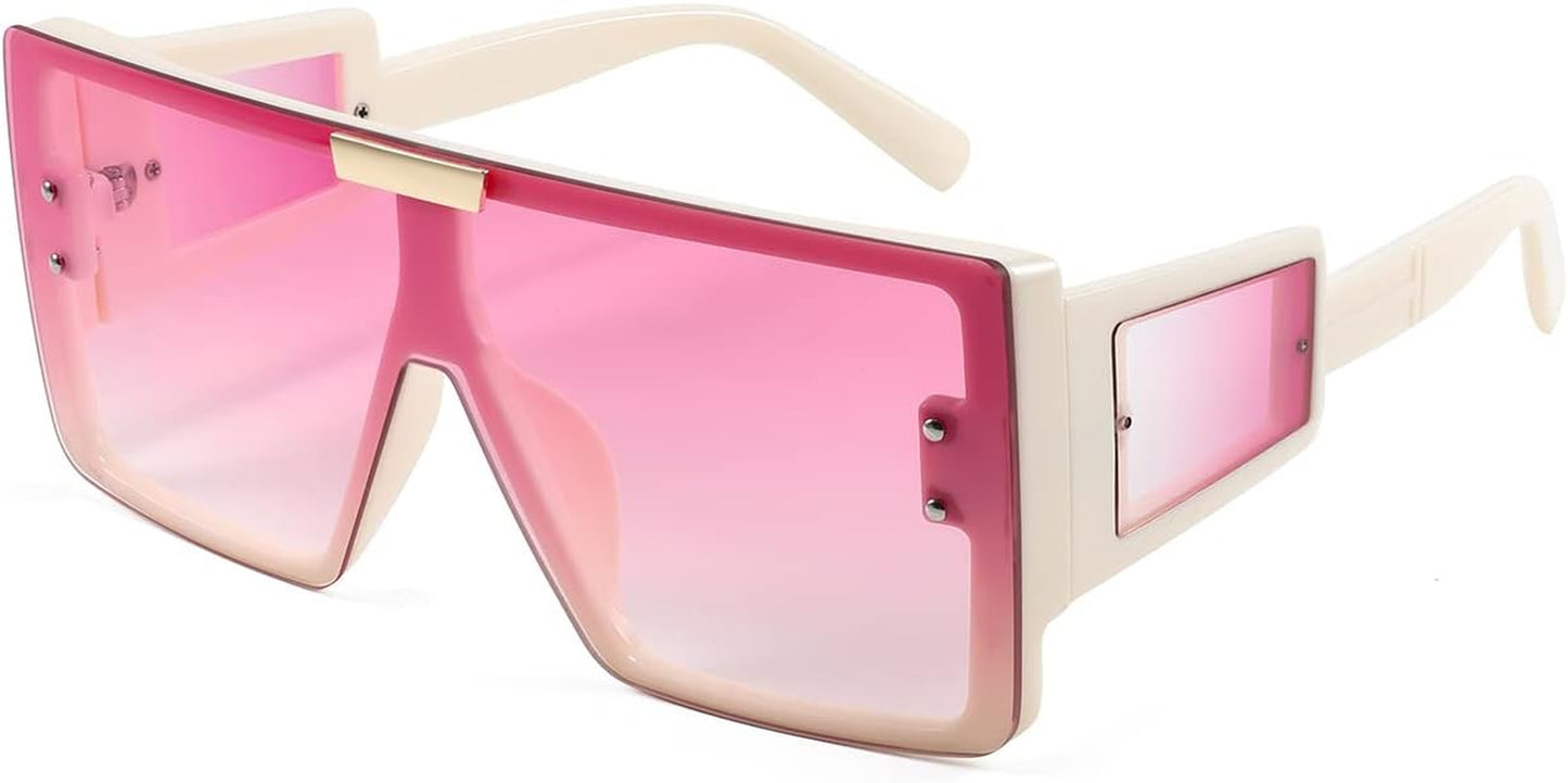 Square Oversized Flat Top Sunglasses with Side Lens Integrated for Women Men B4028