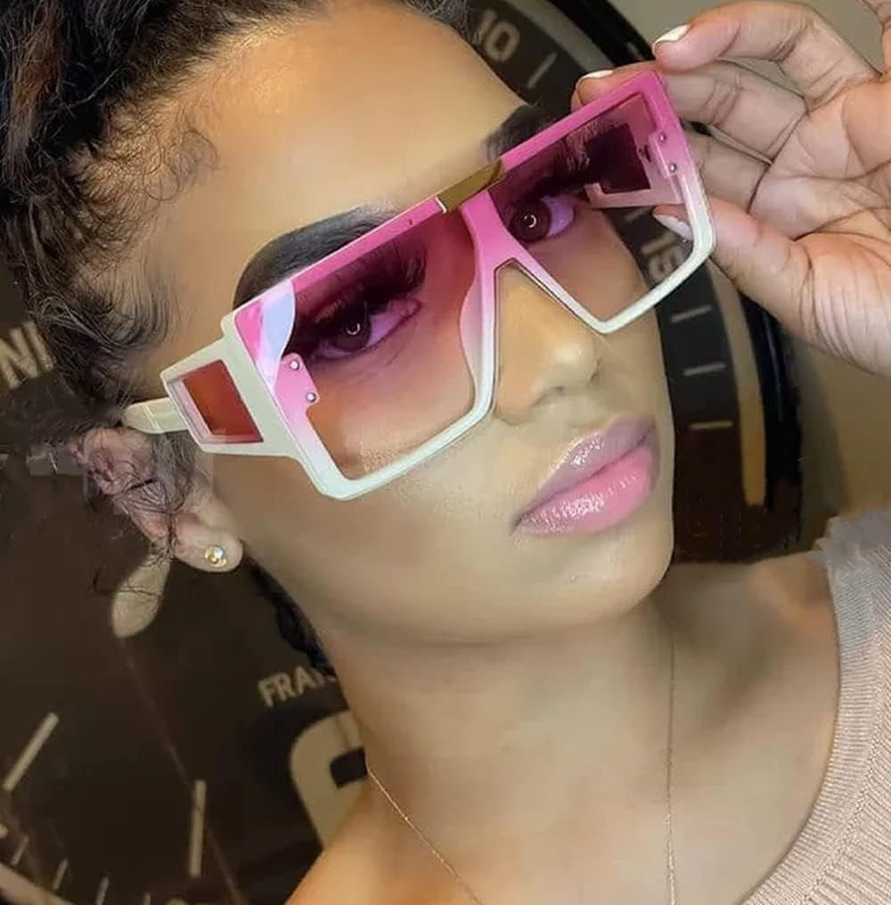 Square Oversized Flat Top Sunglasses with Side Lens Integrated for Women Men B4028